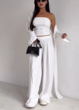 2026 Leisure Camisole Vest Long Cardigan Wide-leg Pants Three-piece Suit
