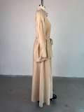 2026 Solid Color Lapel Tie Loose Long Sleeve Shirt High Waist Long Skirt Set