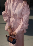 2026 Solid Color Lapel Tie Loose Long Sleeve Shirt High Waist Long Skirt Set