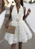 New Solid Color Sleeveless V-Neck Halter Backless Cardigan Dress