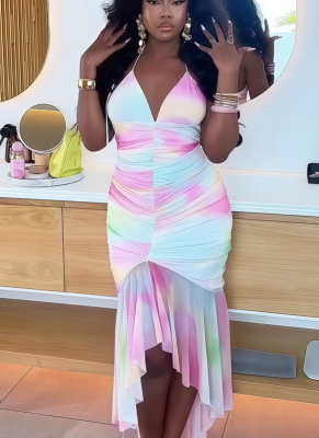 2026 Sexy Sleeveless Backless Slim Fit Pleated Irregular Wave Dress