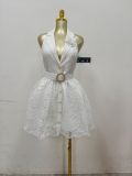 New Solid Color Sleeveless V-Neck Halter Backless Cardigan Dress