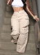 Fashion Multi-Pocket Studded Button Washed Ripped Loose Straight Leg Jeans