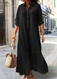 2026 New Style Cotton Linen Shirt Collar Button-Down Irregular Long Dress