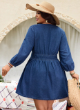 2026 New V-neck Fitted Waist Midi Denim Dress