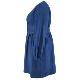 2026 New V-neck Fitted Waist Midi Denim Dress