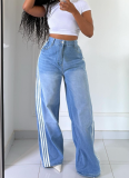 2026 New Casual Side Stripe Washed Straight Leg Jeans OY1731