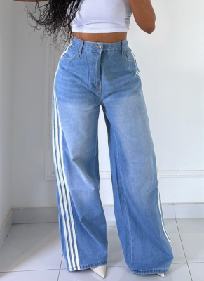 2026 New Casual Side Stripe Washed Straight Leg Jeans OY1731