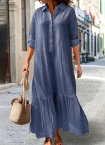 2026 New Style Cotton Linen Shirt Collar Button-Down Irregular Long Dress
