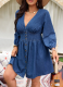 2026 New V-neck Fitted Waist Midi Denim Dress