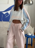 Color Block Letter Print Crew Neck Sweatshirt Loose Fit Sports Pants Set