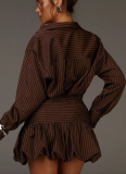 Fashion Striped Long-Sleeved Slim-Fit Shirt Top and Skirt Two-Piece Set