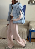 Color Block Letter Print Crew Neck Sweatshirt Loose Fit Sports Pants Set