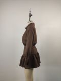 Fashion Striped Long-Sleeved Slim-Fit Shirt Top and Skirt Two-Piece Set