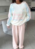 Color Block Letter Print Crew Neck Sweatshirt Loose Fit Sports Pants Set