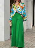 2026 New Fashionable Printed Shirt and Elegant Wide-Leg Pants Casual Suit