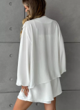 New Style Ruffled Single-Breasted Long-Sleeve Shirt and Double-Layer Shorts Set