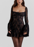 2026 New Lace Flared Sleeve Strapless Bodycon Mini Dress