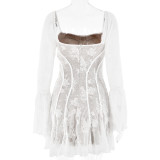 2026 New Lace Flared Sleeve Strapless Bodycon Mini Dress