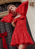 2026 New Lace Flared Sleeve Strapless Bodycon Mini Dress