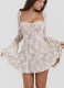 2026 New Lace Flared Sleeve Strapless Bodycon Mini Dress