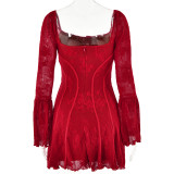 2026 New Lace Flared Sleeve Strapless Bodycon Mini Dress