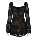 2026 New Lace Flared Sleeve Strapless Bodycon Mini Dress