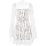 2026 New Lace Flared Sleeve Strapless Bodycon Mini Dress