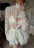 2026 Fashionable High-Neck Lantern Sleeve Top and Cake Skirt Set
