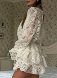 2026 Fashionable High-Neck Lantern Sleeve Top and Cake Skirt Set