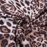 New Sexy Leopard Print Lace Slit Halter Dress