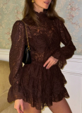 2026 Fashionable High-Neck Lantern Sleeve Top and Cake Skirt Set