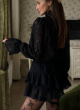 2026 Fashionable High-Neck Lantern Sleeve Top and Cake Skirt Set