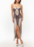 New Sexy Leopard Print Lace Slit Halter Dress