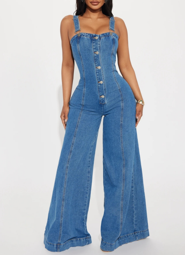 Sexy Denim Overalls Wide-Leg Jumpsuit