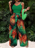Fashion Camisole Top High-Waisted Printed Wide-Leg Pants Set