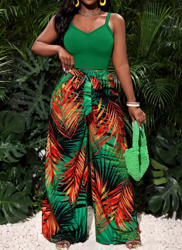Fashion Camisole Top High-Waisted Printed Wide-Leg Pants Set