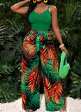 Fashion Camisole Top High-Waisted Printed Wide-Leg Pants Set