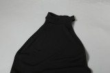 Sexy Halter Neck Backless Pleated Color Block Slim Fit Bodycon Dress