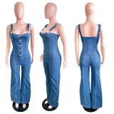 Sexy Denim Overalls Wide-Leg Jumpsuit