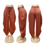 2026 Casual Solid Color Pants with Multiple Folds and Unique Flower Tulip Design