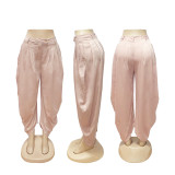 2026 Casual Solid Color Pants with Multiple Folds and Unique Flower Tulip Design