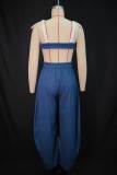 Sexy Patchwork Shoulder Strap Off-Cuff Wide-Leg Pants Set