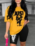 Fashionable Printed Short-Sleeve and Shorts Set