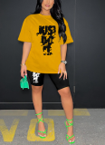 Fashionable Printed Short-Sleeve and Shorts Set