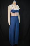 Sexy Patchwork Shoulder Strap Off-Cuff Wide-Leg Pants Set