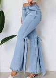 Fashion High-Waisted Stretch Flare Jeans With Bow Decoration