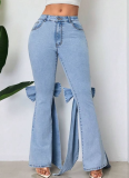 Fashion High-Waisted Stretch Flare Jeans With Bow Decoration
