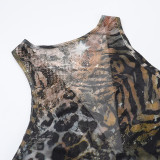 Sexy Vacation Patchwork Ruffled Irregular Deep V V-neck Vest Top and Skirt Set