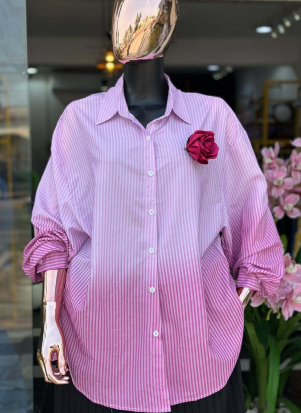 2026 Fashionable and Unique Gradient Dye Long-Sleeved Striped Shirt OY73529